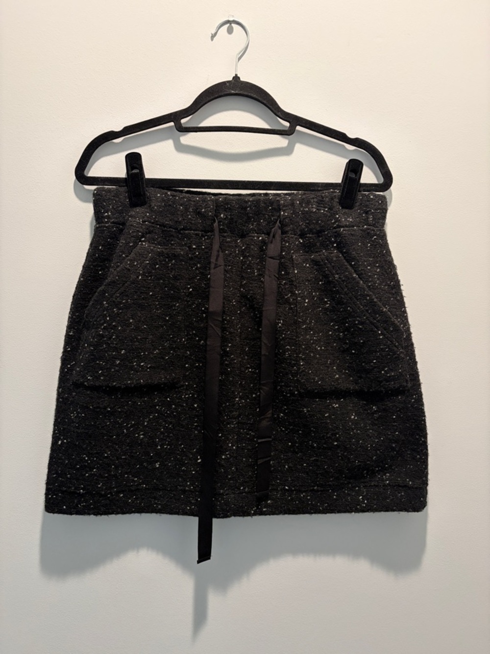 LOFT Black Tweed Drawstring Mini Skirt